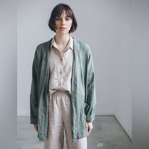 Linenfox Oversized Linen Kimono Jacket – Pine Green